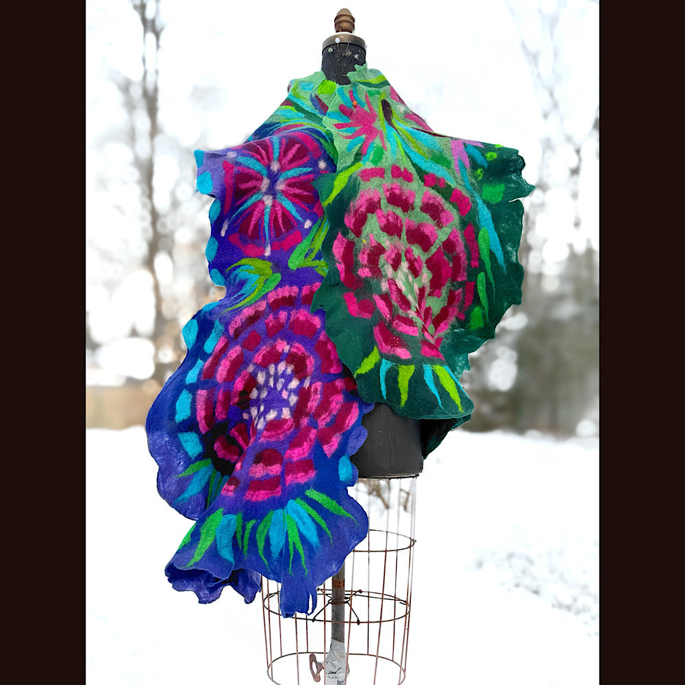 Handmade wool Felted Scarf 90” X 24”