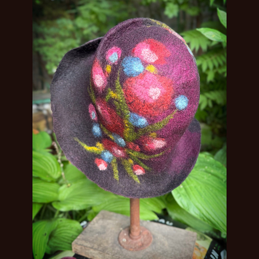 OOAK Handmade wool Felted hat 23.5” medium
