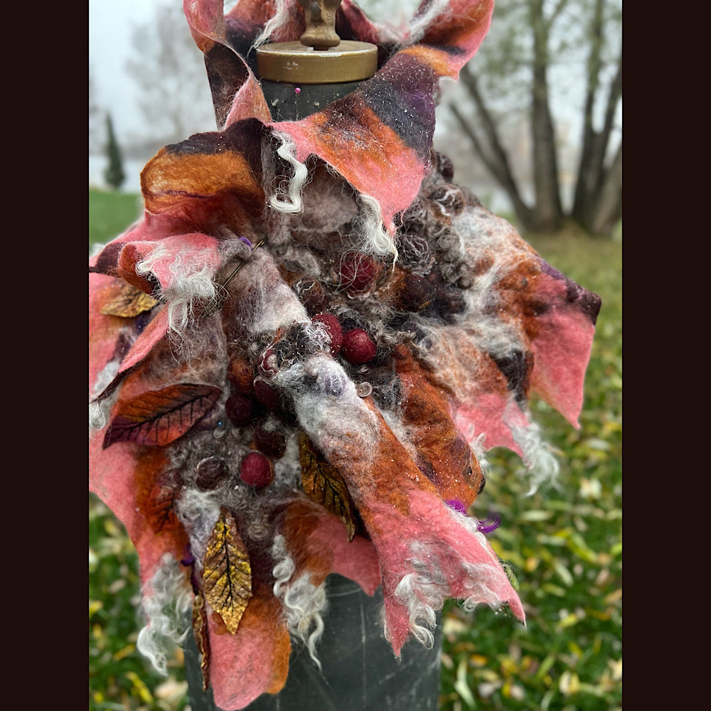 Autumn roses felted scarf 56” X 18