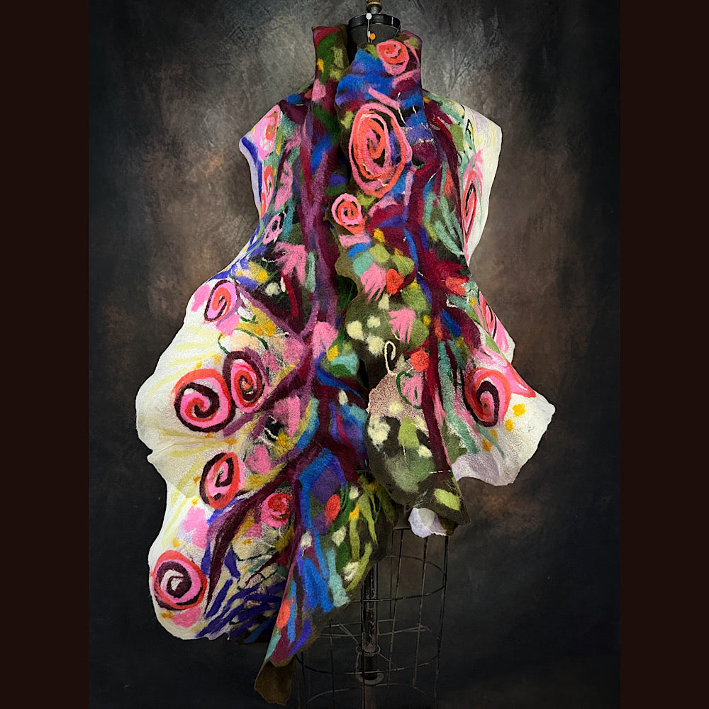 OOAK Handmade wool Felted Scarf 84” X 18”