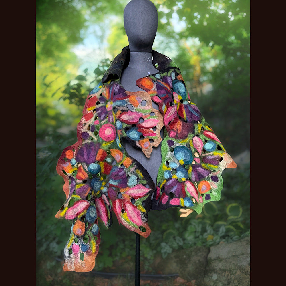OOAK Handmade wool Felted Scarf 80” X 24”Original art work