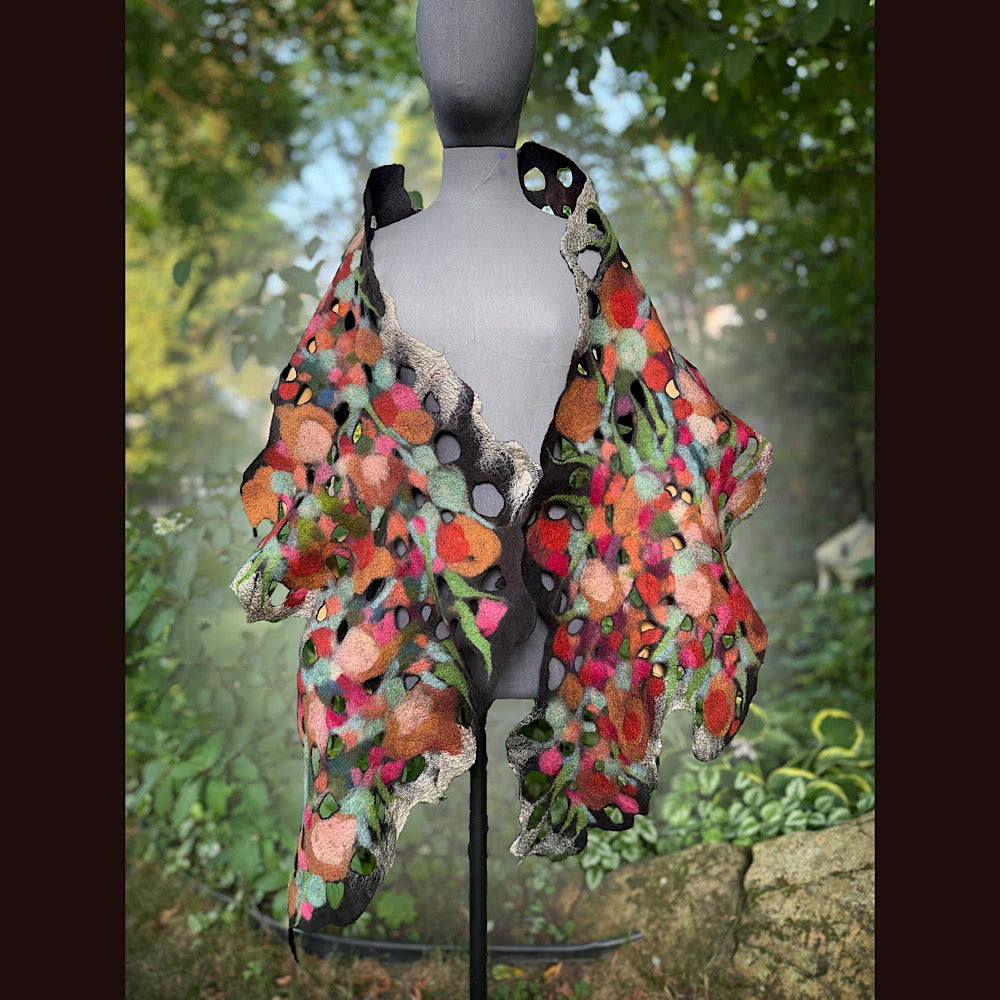 OOAK Handmade wool Felted Scarf 90” X 19” Original art work