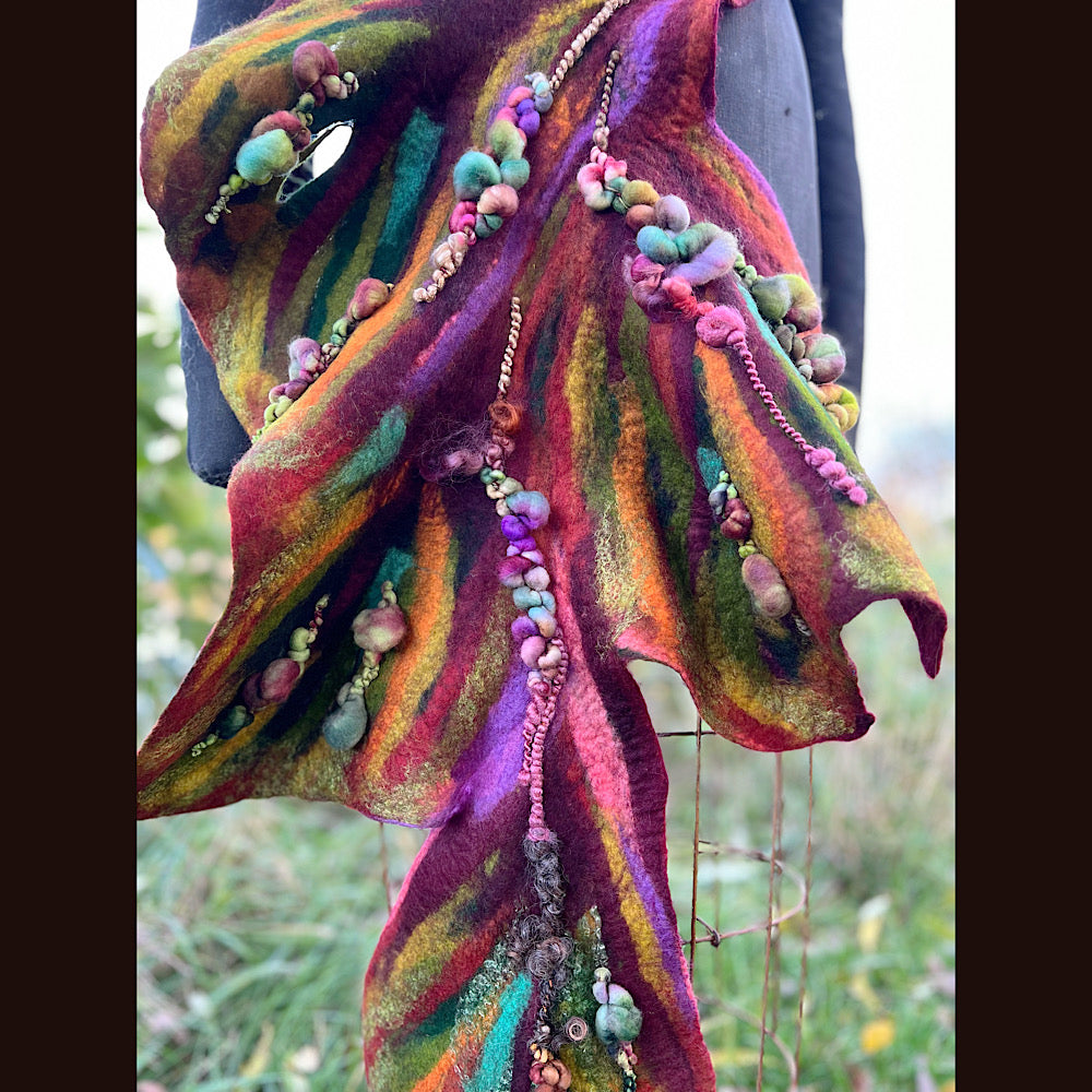 Wild Rose Felted Scarf 70” x 25”