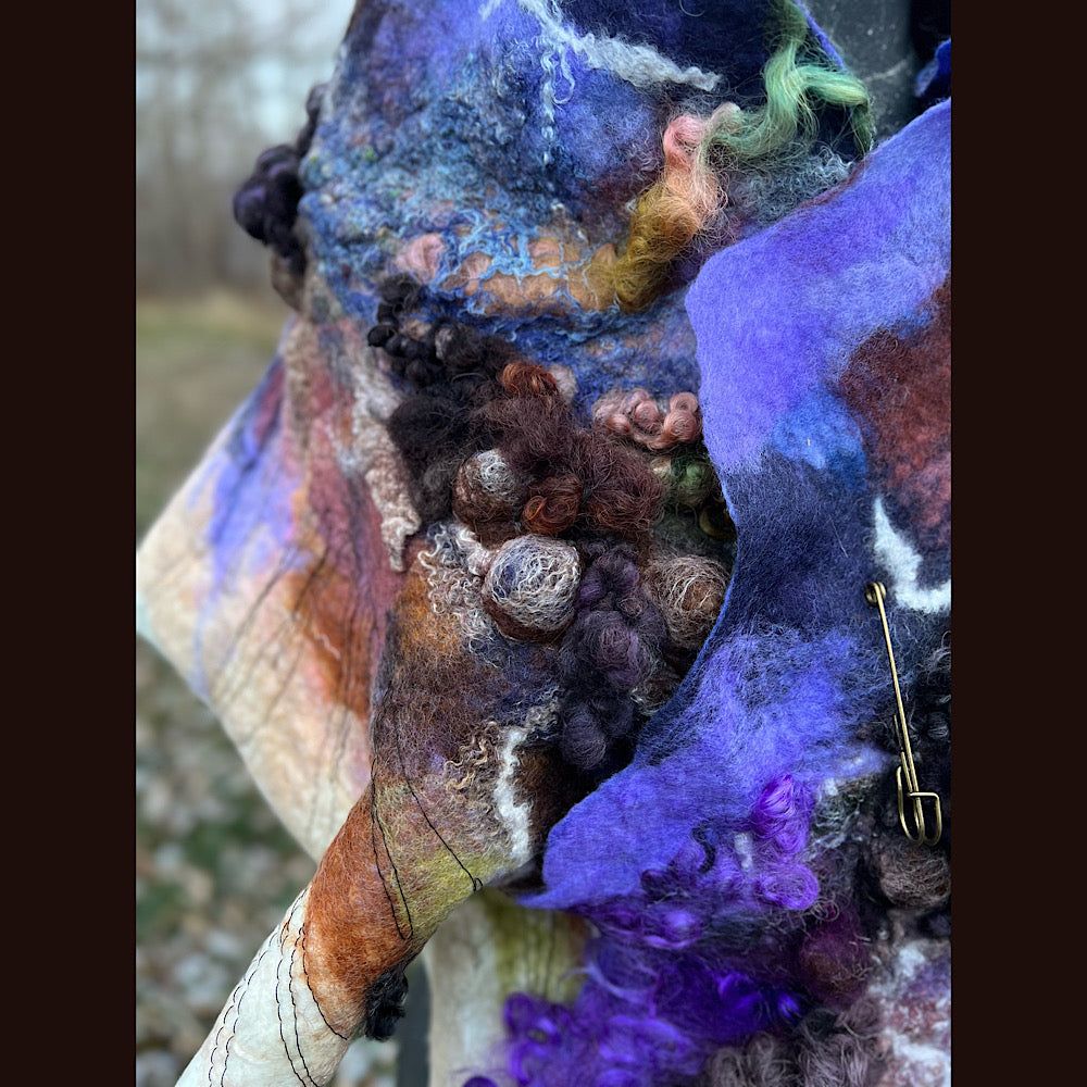 Last rays before dawn felted scarf 69” X 20”