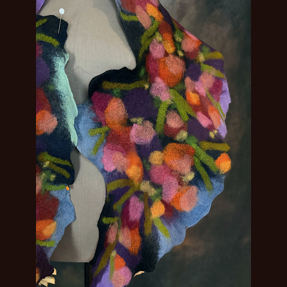 OOAK Handmade wool Felted Scarf 76” X 15” Original art work