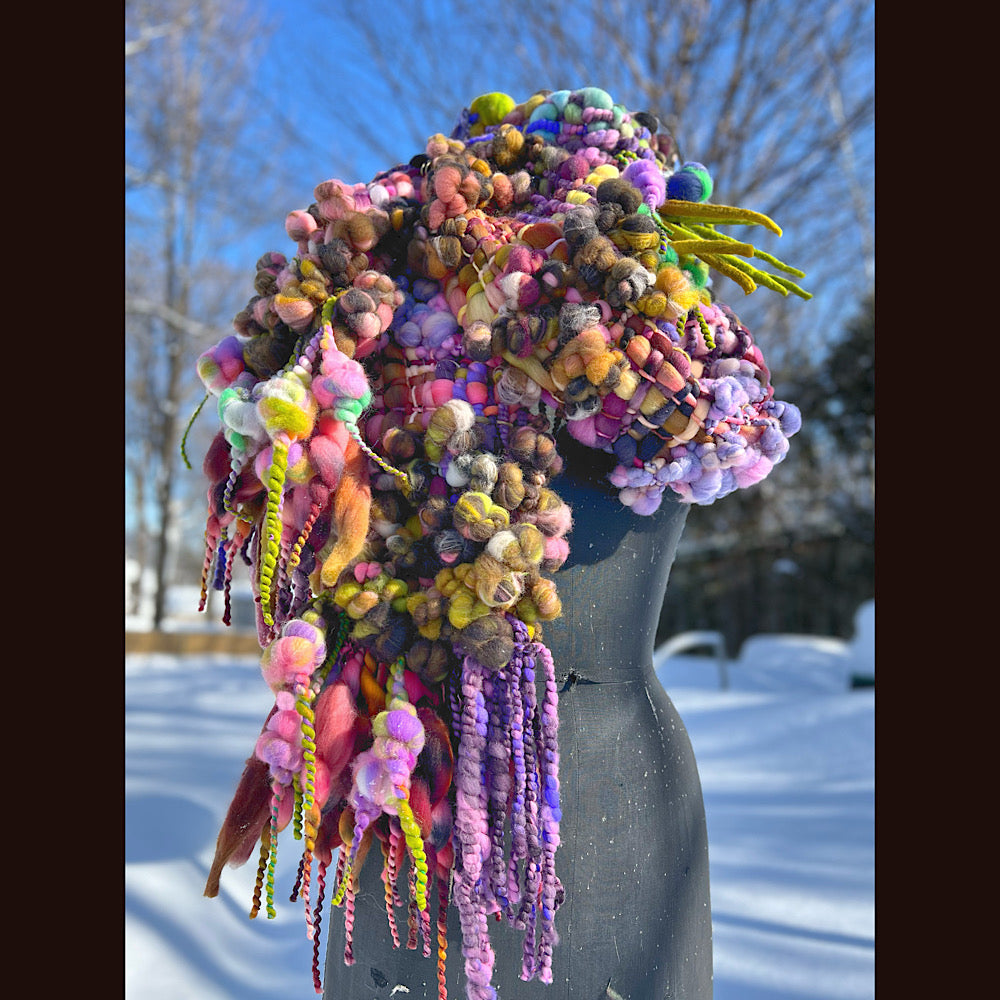 Velvet roses  woven art yarn Scarf 102” X 7 1/2”