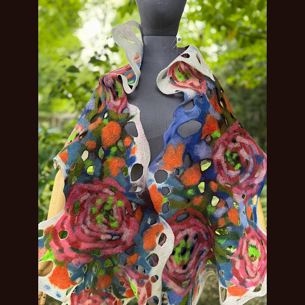 OOAK Handmade wool Felted Scarf 90” X 20” Original art work