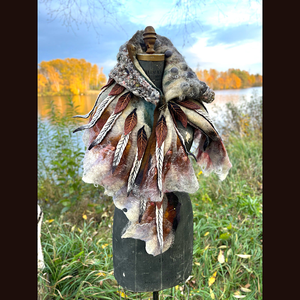 The Owl  felted shawl 80” X 25”