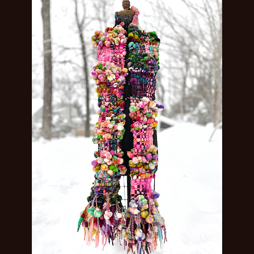 Frosted primroses woven art yarn Scarf 102” X 7”