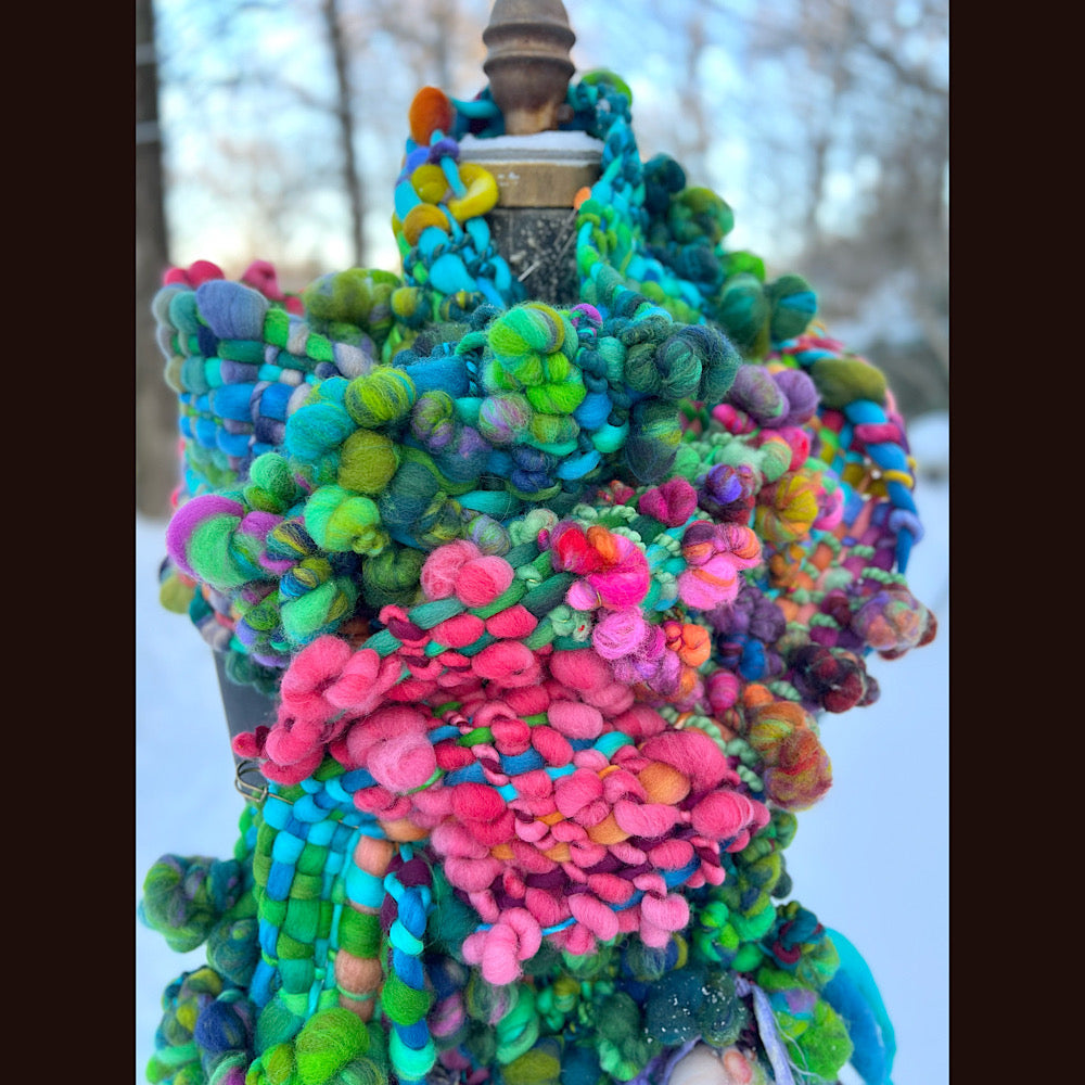 Winter bouquet Woven art yarn Scarf 98” X 7.5”