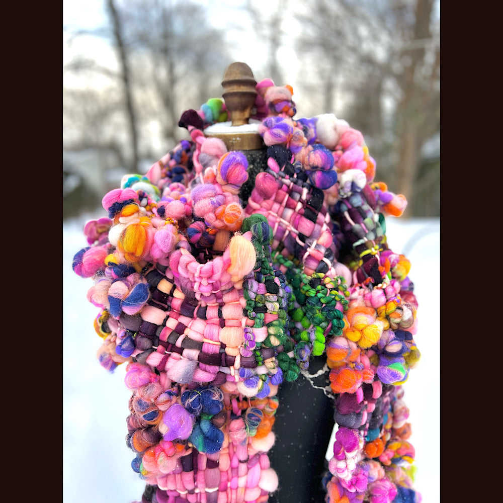 Frosted primroses woven art yarn Scarf 102” X 7”