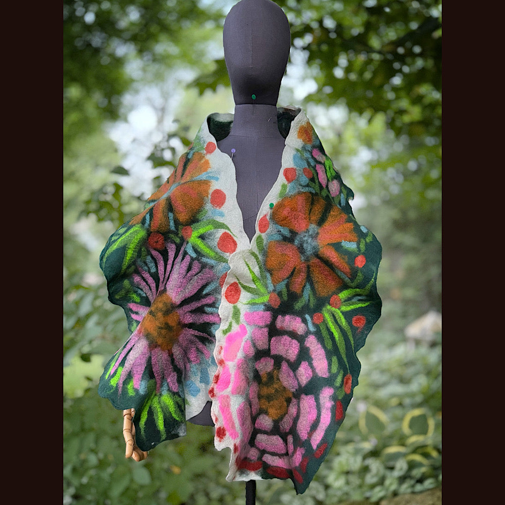 OOAK Handmade wool Felted Scarf 76” X 14”Original art work