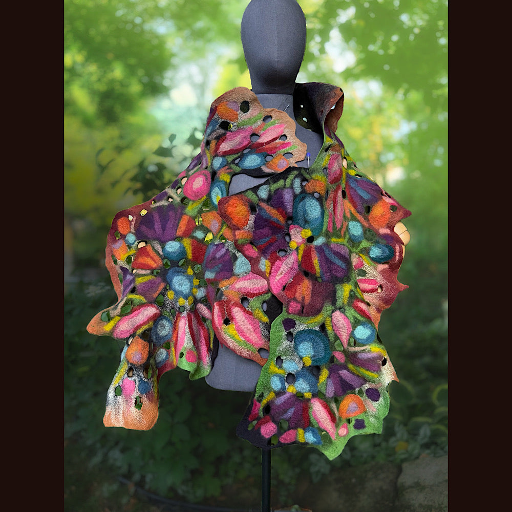 OOAK Handmade wool Felted Scarf 80” X 24”Original art work