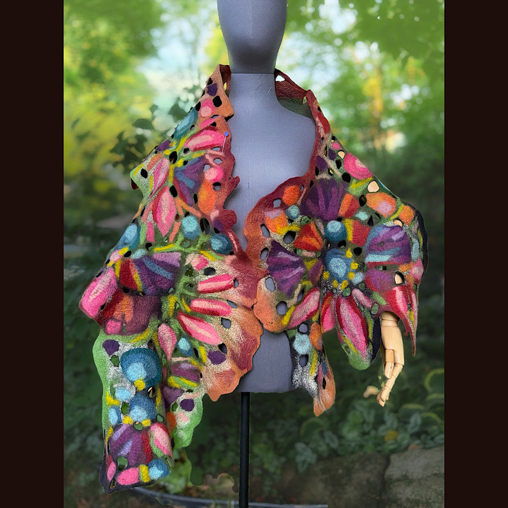 OOAK Handmade wool Felted Scarf 80” X 24”Original art work