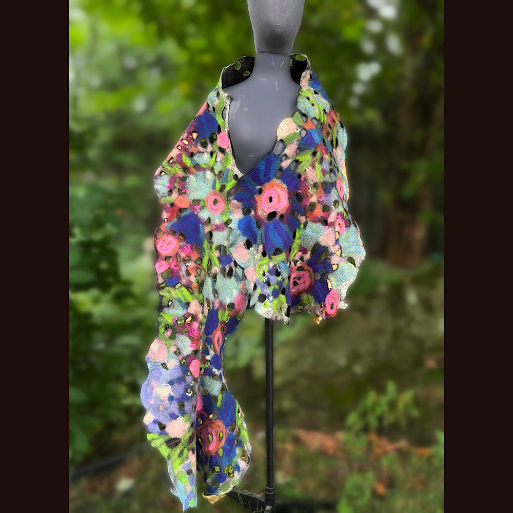 OOAK Handmade wool Felted Scarf 90” X 17”Original art work