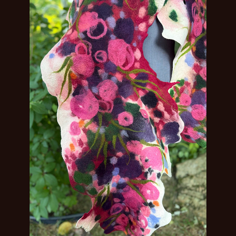 OOAK Handmade wool Felted Scarf 84” X 19” Original art work