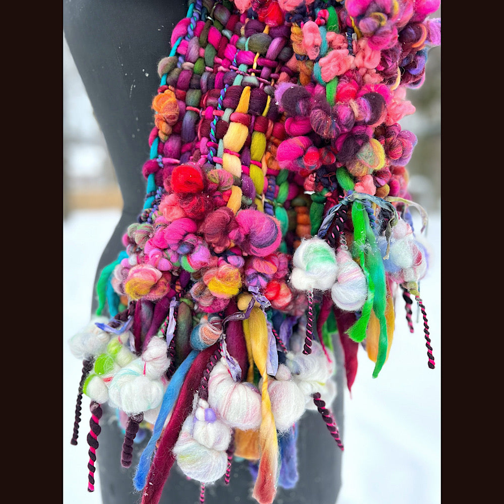 Winter rose Woven art yarn Scarf 104” X 8”