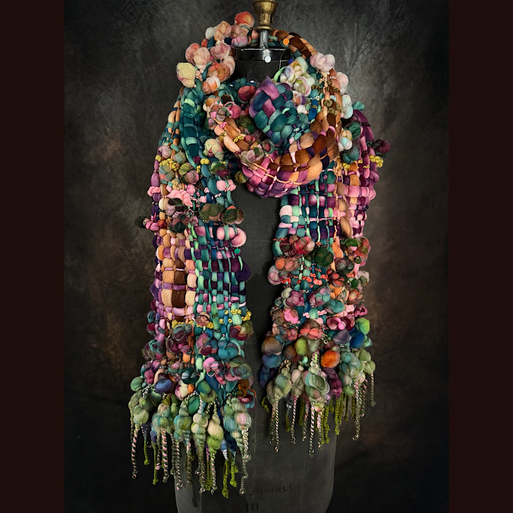 OOAK Handmade wool Woven Scarf 92” X 8”