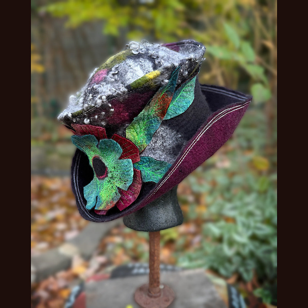 OOAK Handmade wool Felted hat 23.5” medium