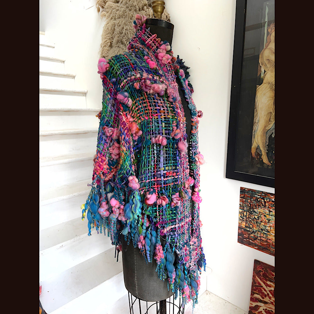 Ocean Rose / Woven Shawl / 82” X 35”/ Brooch sold separately