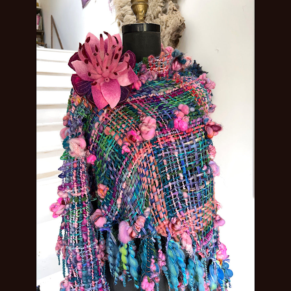 Ocean Rose / Woven Shawl / 82” X 35”/ Brooch sold separately