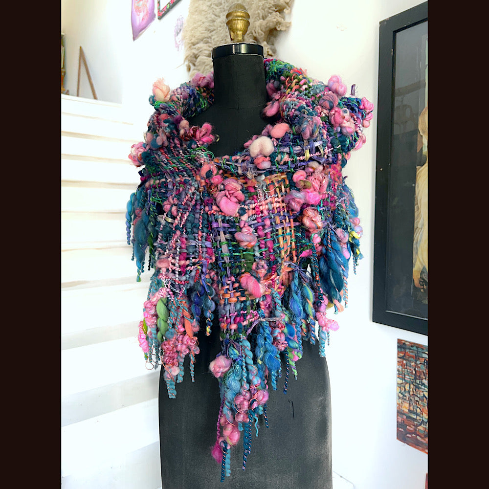 Ocean Rose / Woven Shawl / 82” X 35”/ Brooch sold separately