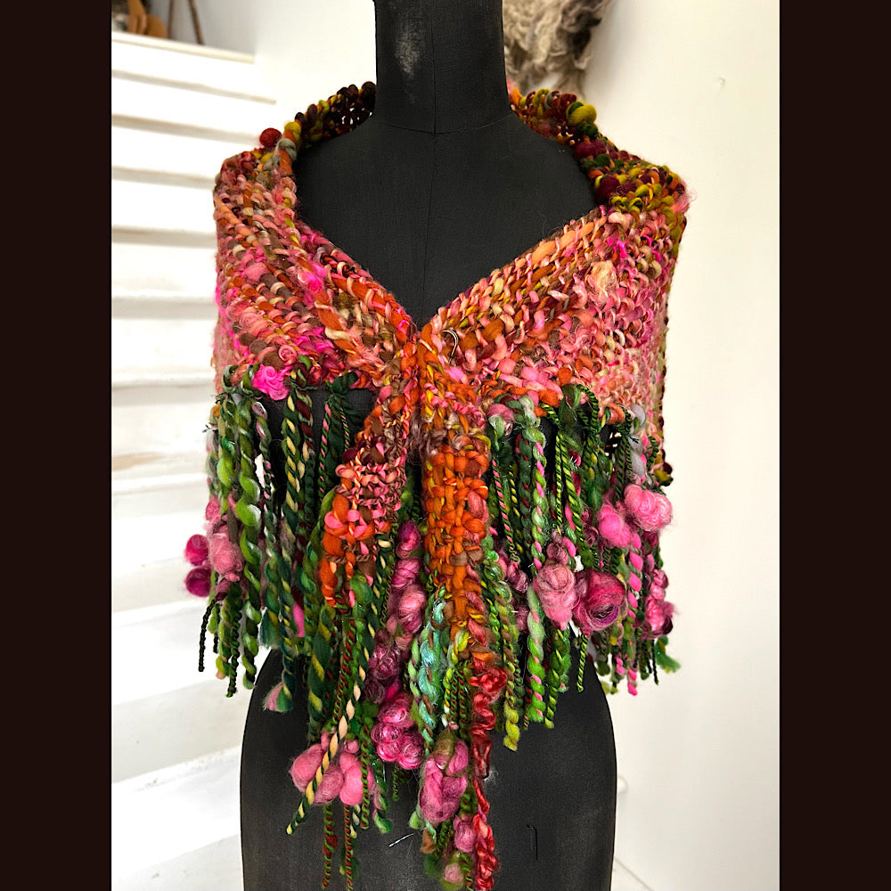 Sunset Rose / Woven Shawl / 66” X 30”