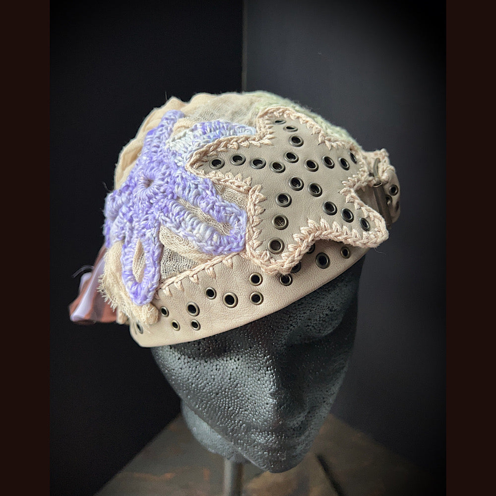 Starfish hat / Leather silk and crochet/ size medium large