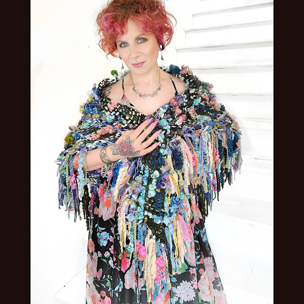 Underwater Shadows / Woven Shawl / 82” X 35”