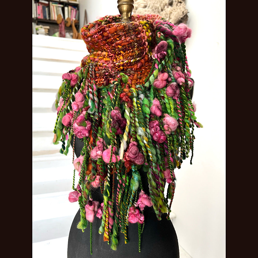 Sunset Rose / Woven Shawl / 66” X 30”