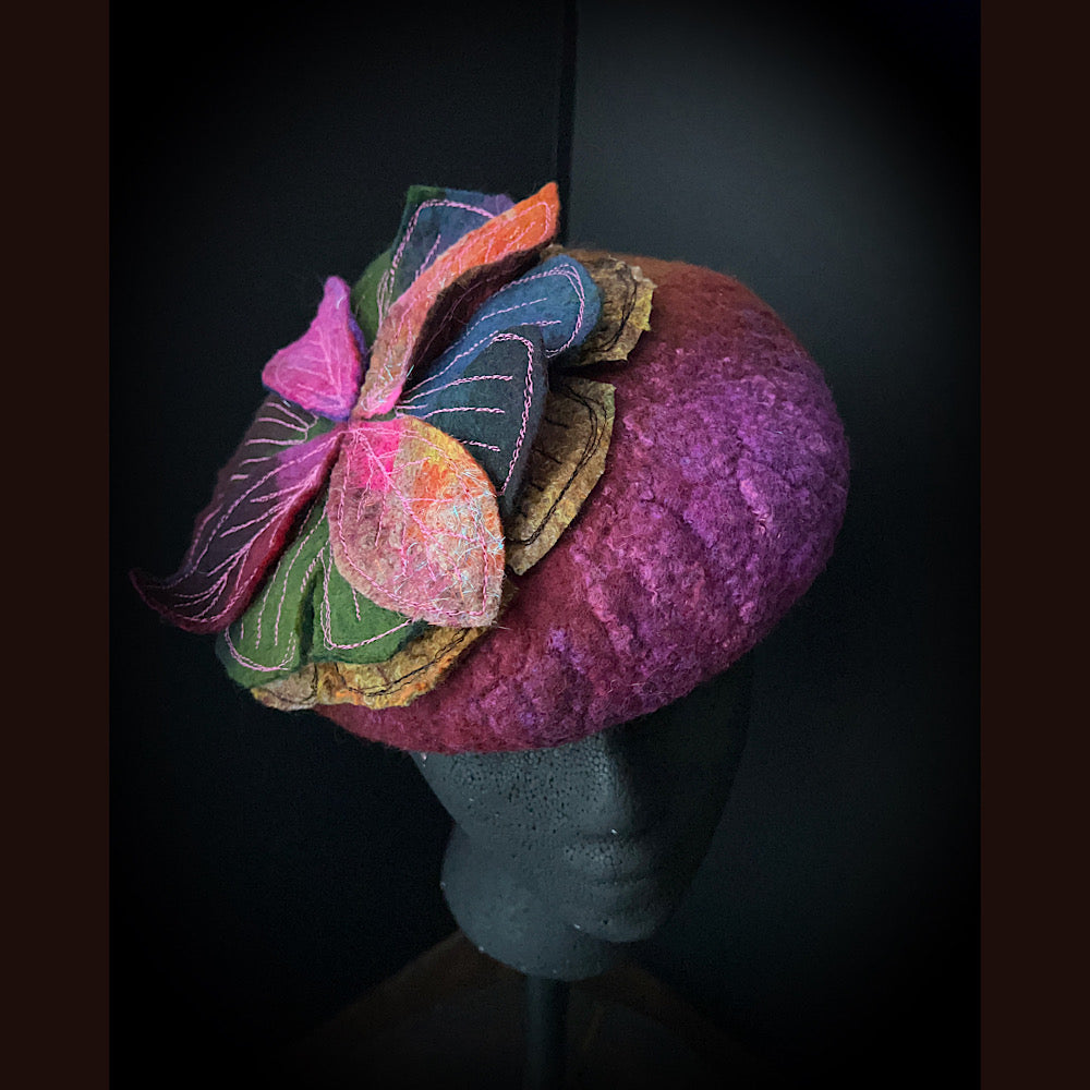 Felted pillbox hat beret size small medium