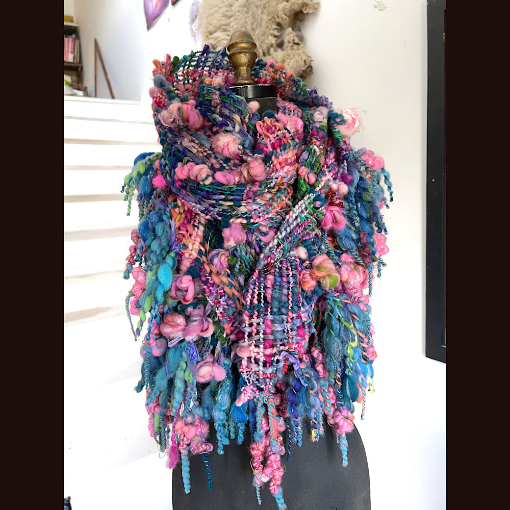 Ocean Rose / Woven Shawl / 82” X 35”/ Brooch sold separately