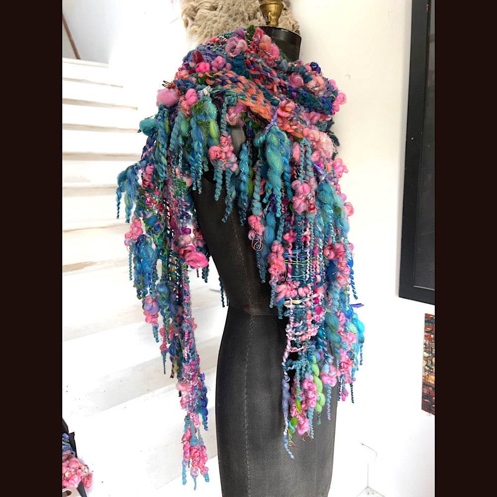 Ocean Rose / Woven Shawl / 82” X 35”/ Brooch sold separately