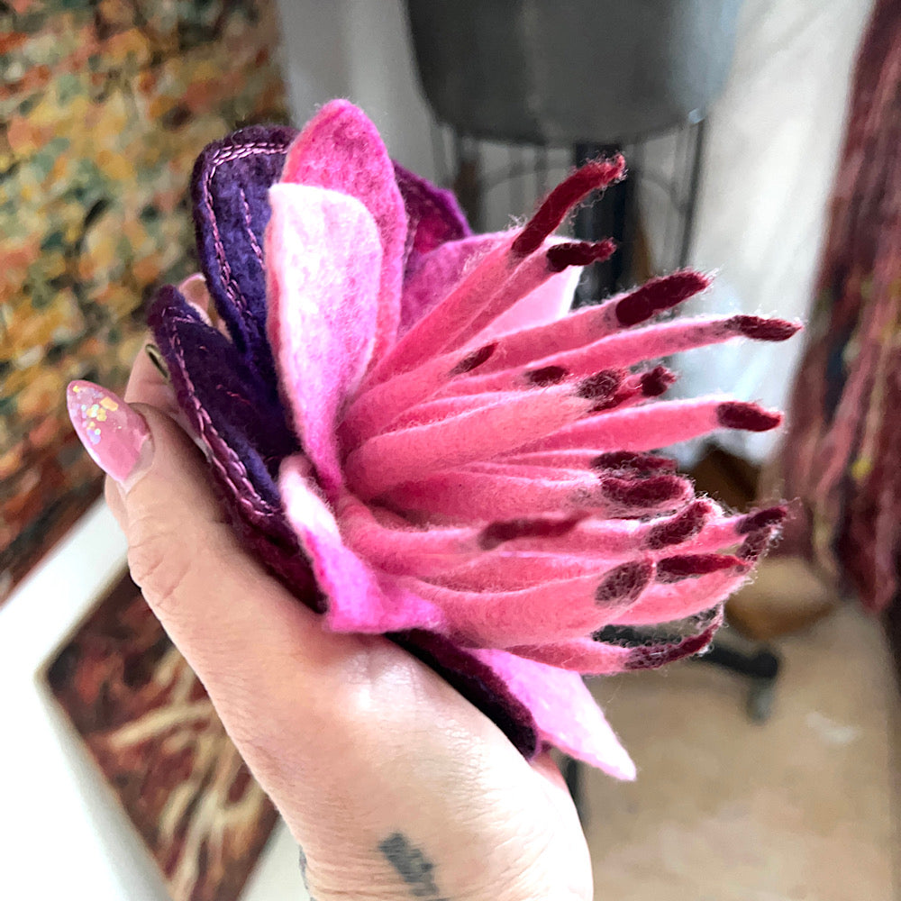 Large Felted anemone flower brooch