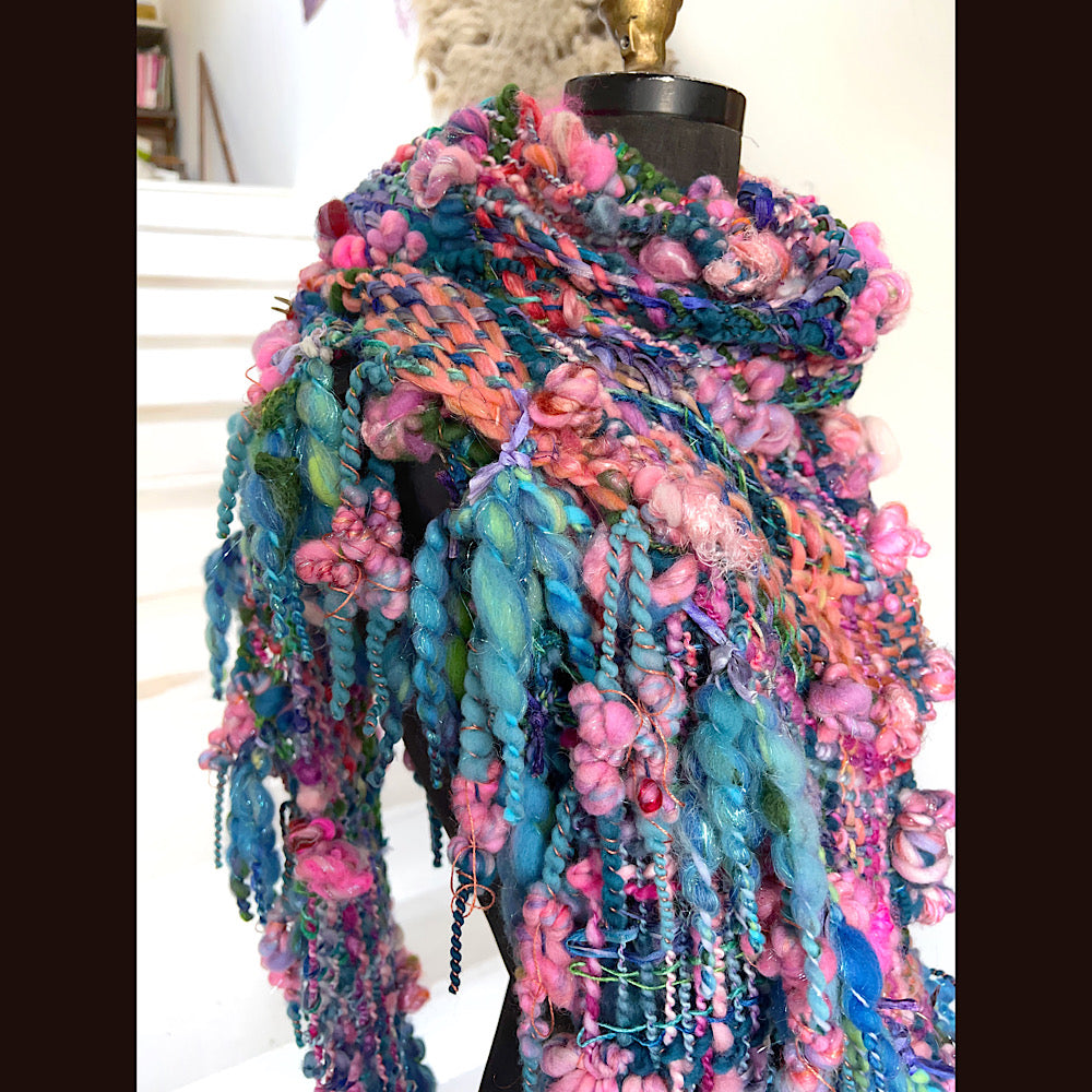 Ocean Rose / Woven Shawl / 82” X 35”/ Brooch sold separately