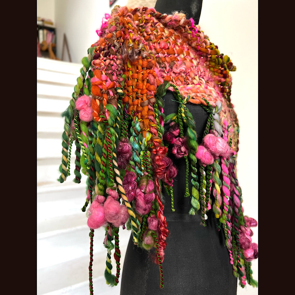 Sunset Rose / Woven Shawl / 66” X 30”