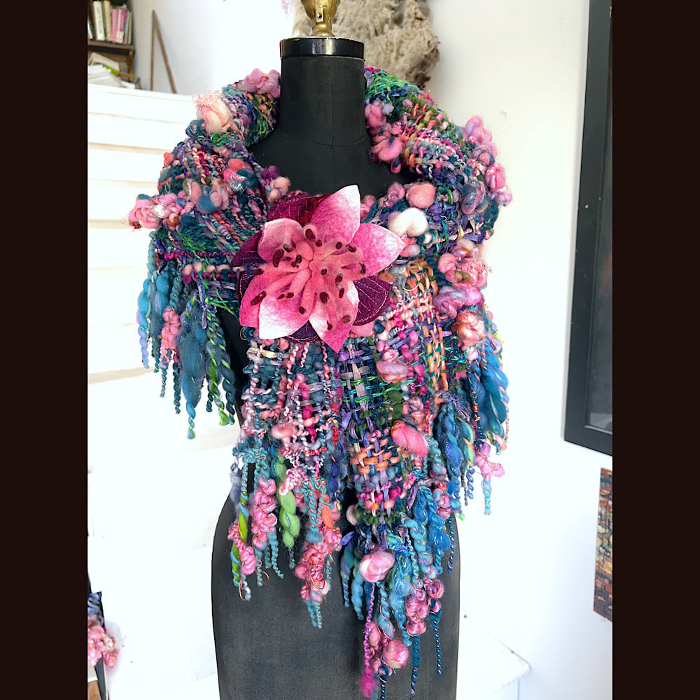 Ocean Rose / Woven Shawl / 82” X 35”/ Brooch sold separately