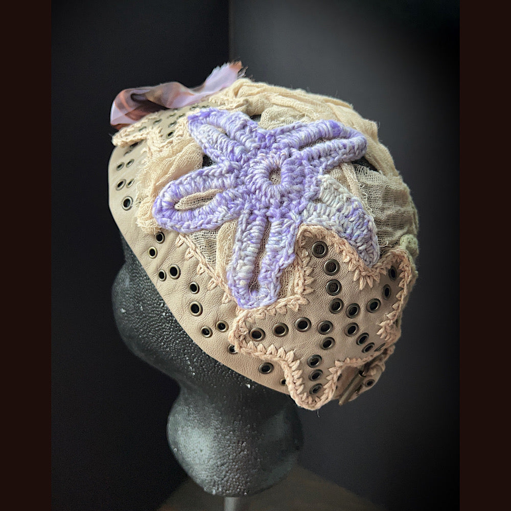 Starfish hat / Leather silk and crochet/ size medium large