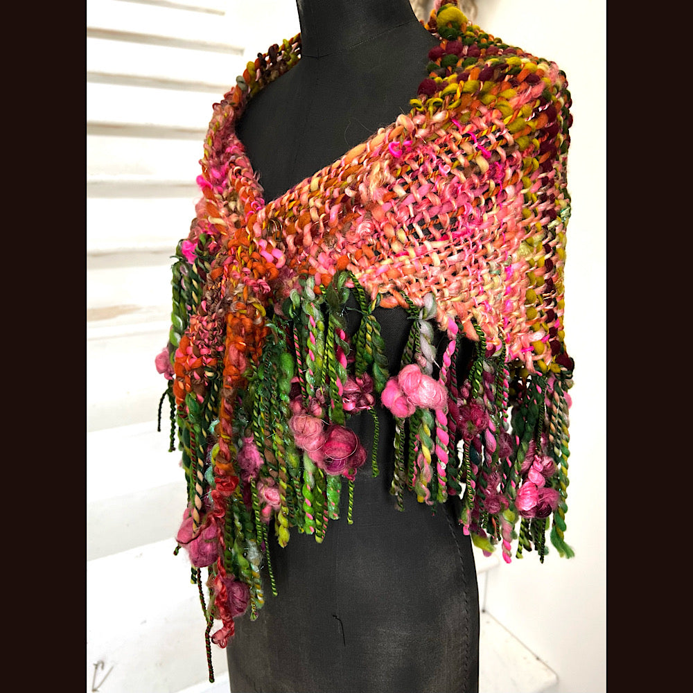 Sunset Rose / Woven Shawl / 66” X 30”