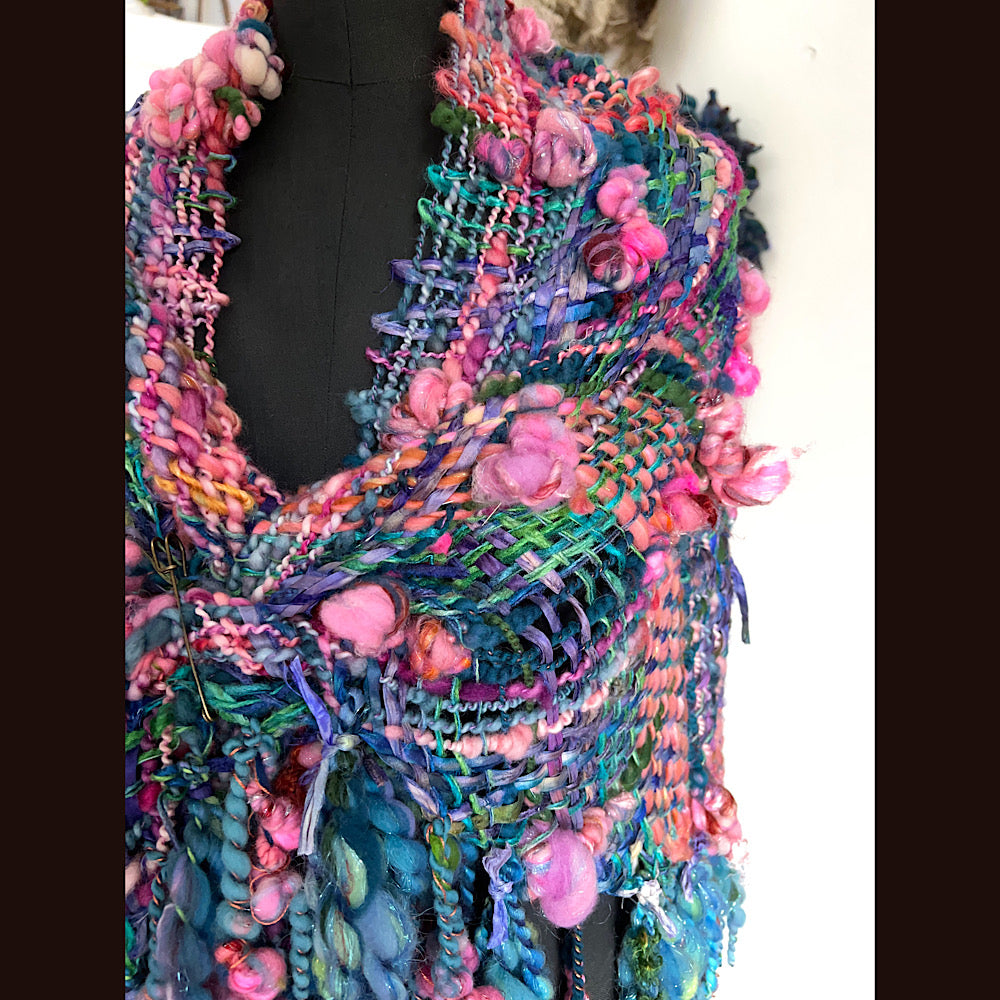 Ocean Rose / Woven Shawl / 82” X 35”/ Brooch sold separately