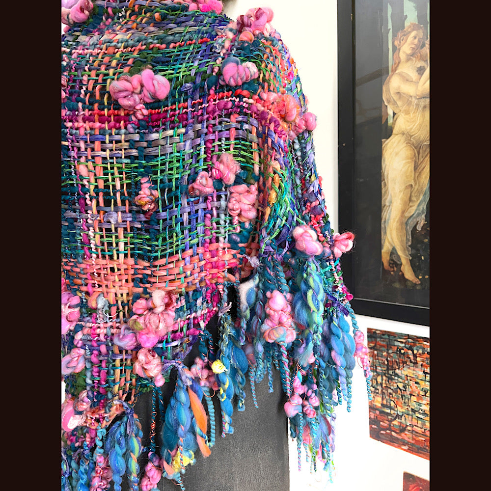 Ocean Rose / Woven Shawl / 82” X 35”/ Brooch sold separately