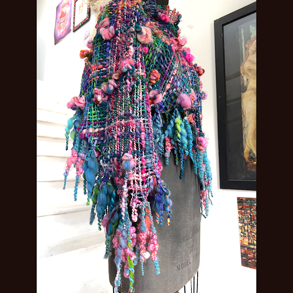 Ocean Rose / Woven Shawl / 82” X 35”/ Brooch sold separately