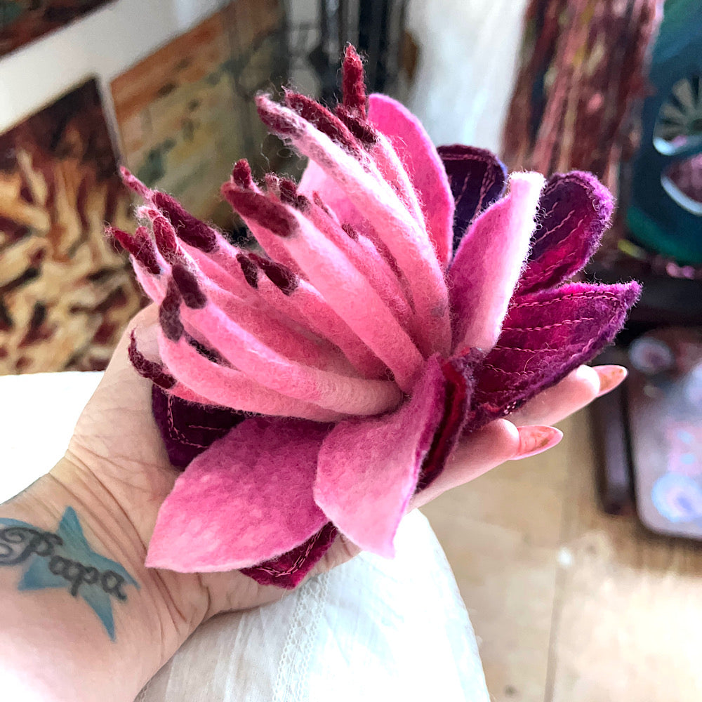 Large Felted anemone flower brooch