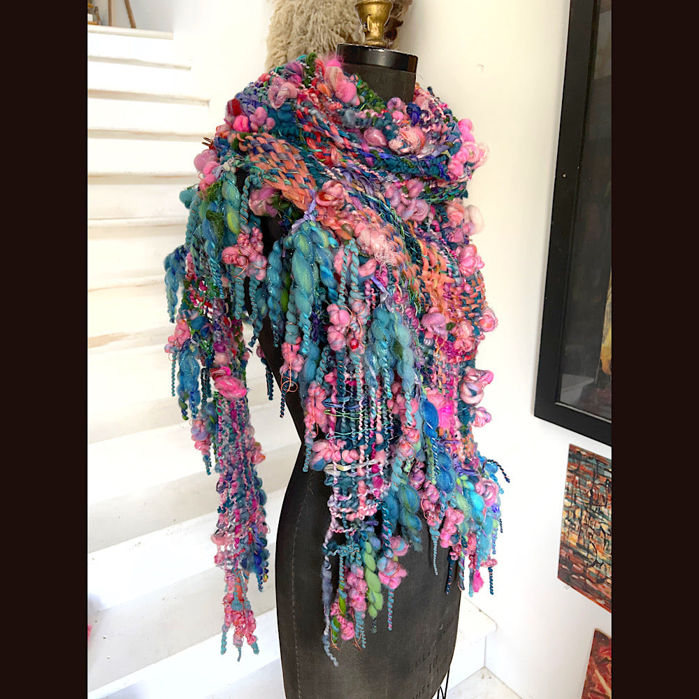 Ocean Rose / Woven Shawl / 82” X 35”/ Brooch sold separately