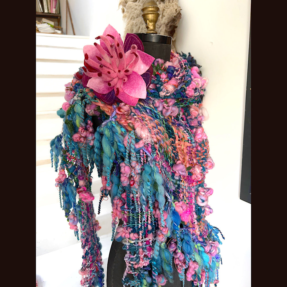 Ocean Rose / Woven Shawl / 82” X 35”/ Brooch sold separately