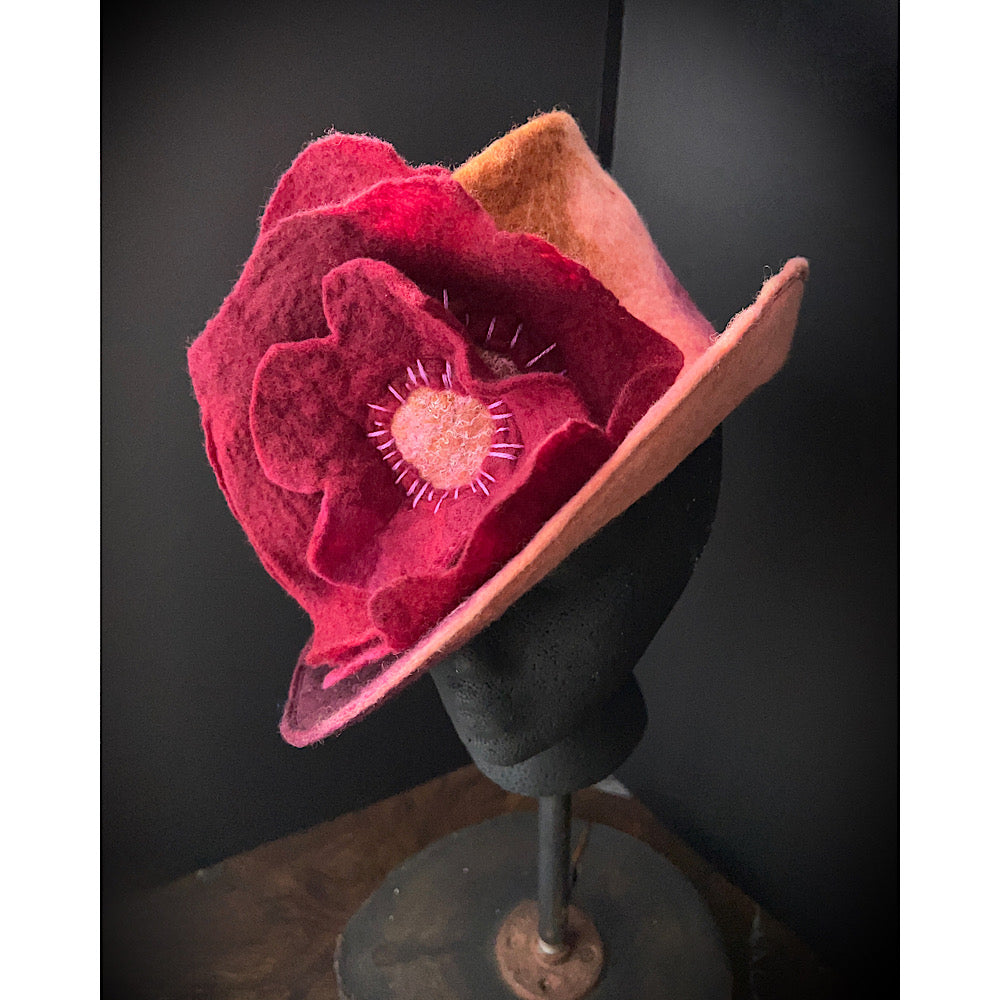 Felted top hat with rose - 23.5”