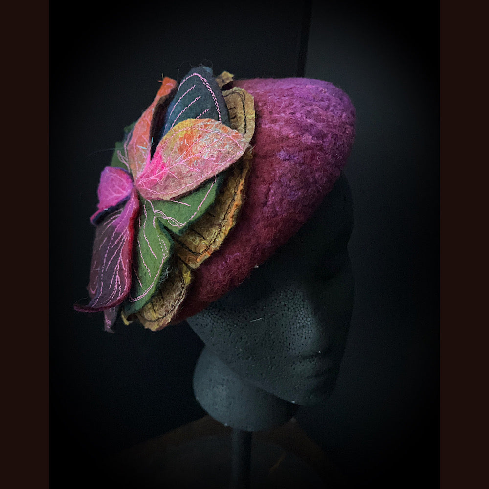 Felted pillbox hat beret size small medium