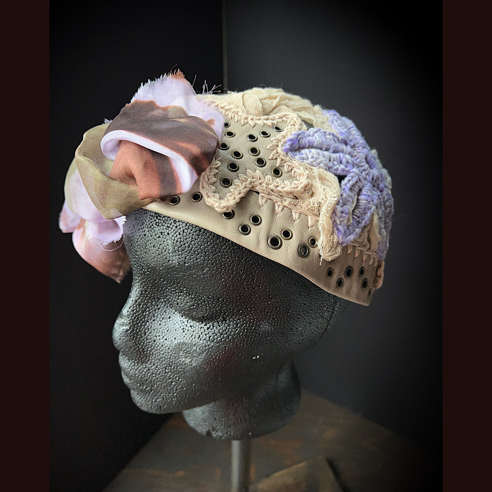 Starfish hat / Leather silk and crochet/ size medium large