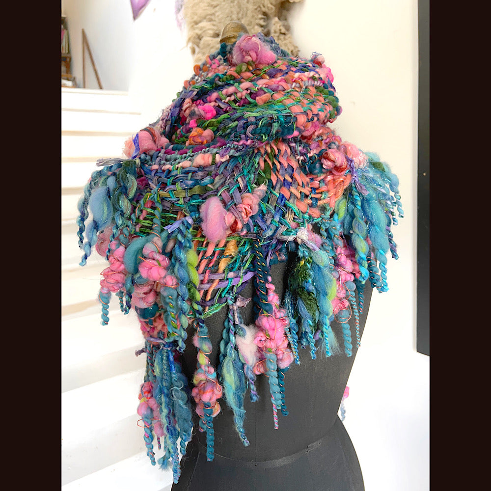 Ocean Rose / Woven Shawl / 82” X 35”/ Brooch sold separately