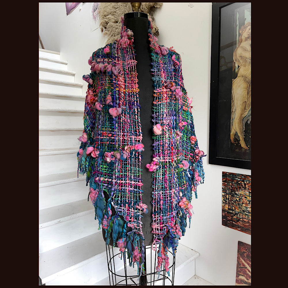 Ocean Rose / Woven Shawl / 82” X 35”/ Brooch sold separately
